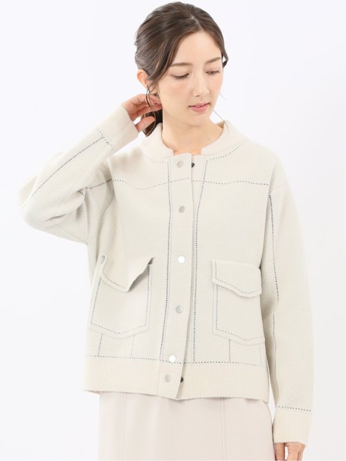 ウォッシャブル ステッチ風 ニットブルゾン