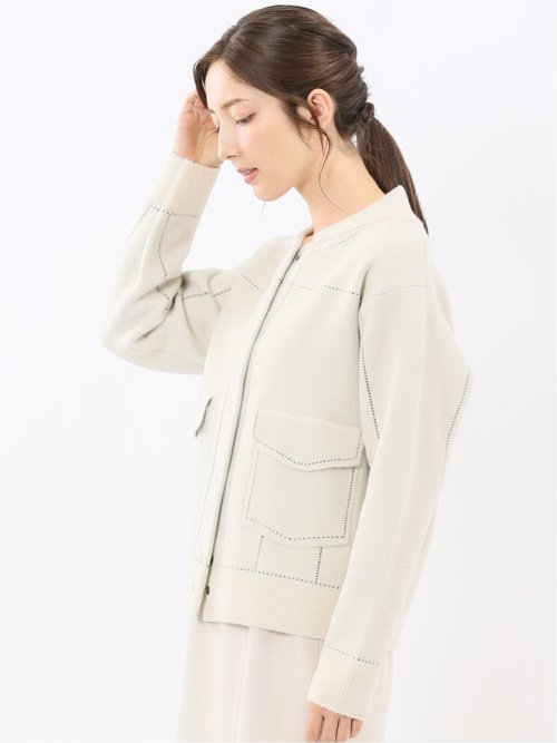 ウォッシャブル ステッチ風 ニットブルゾン