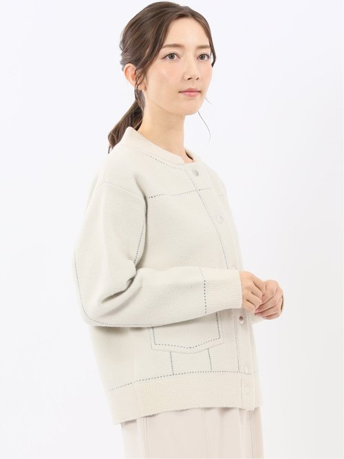 ウォッシャブル ステッチ風 ニットブルゾン