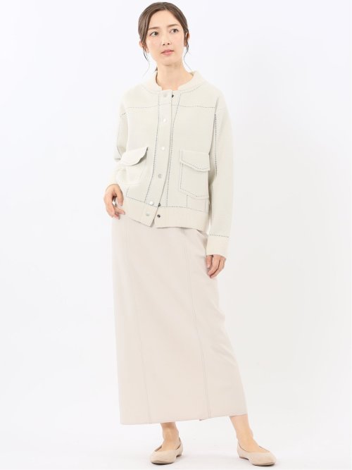 ウォッシャブル ステッチ風 ニットブルゾン