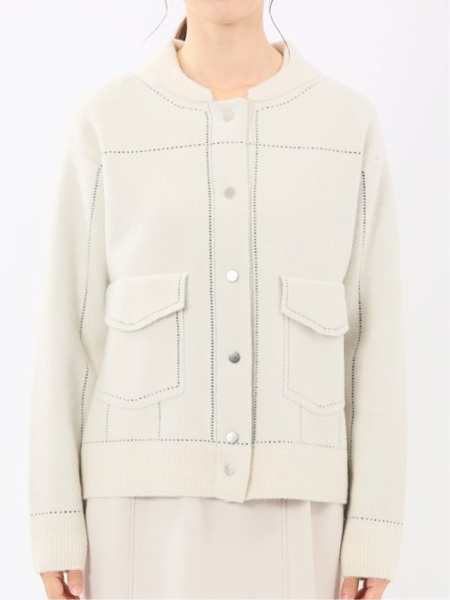 ウォッシャブル ステッチ風 ニットブルゾン