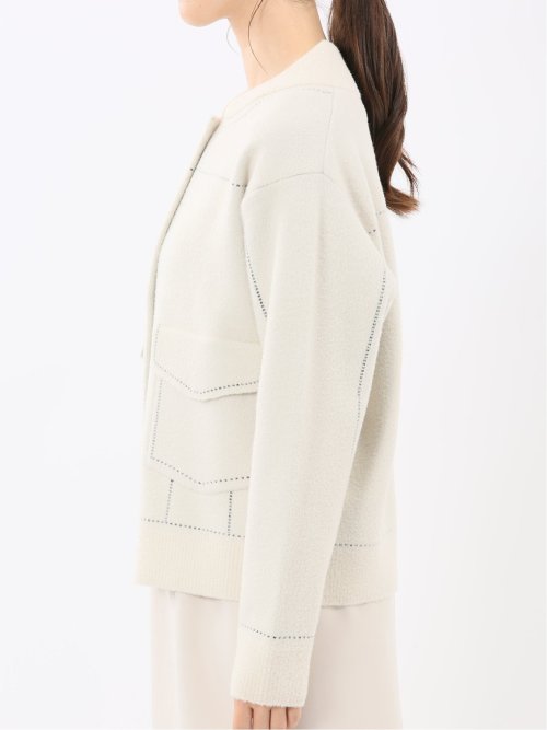 ウォッシャブル ステッチ風 ニットブルゾン