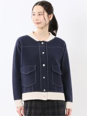 ウォッシャブル ステッチ風 ニットブルゾン