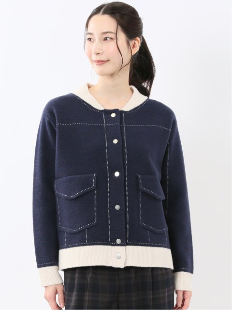 ウォッシャブル ステッチ風 ニットブルゾン