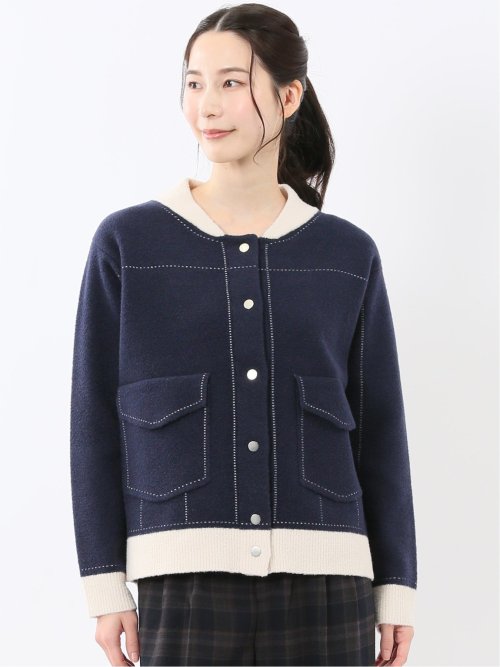 ウォッシャブル ステッチ風 ニットブルゾン