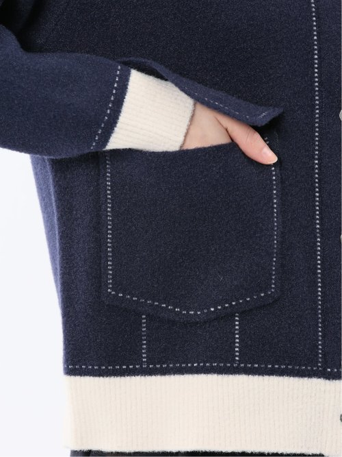 ウォッシャブル ステッチ風 ニットブルゾン