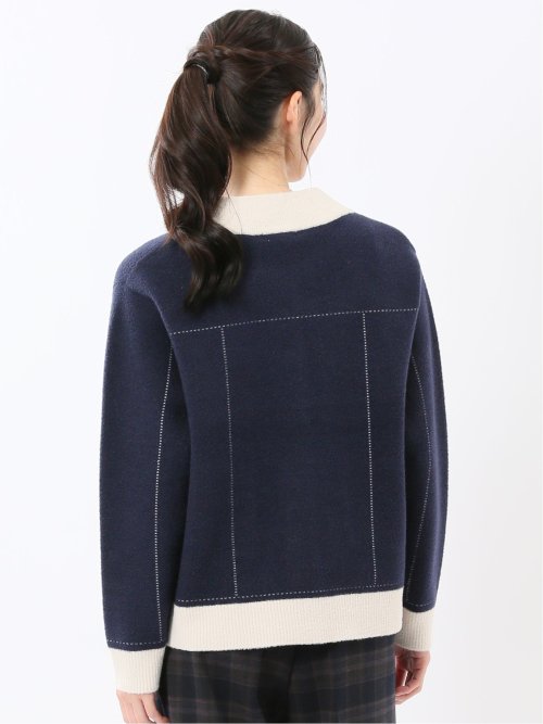 ウォッシャブル ステッチ風 ニットブルゾン