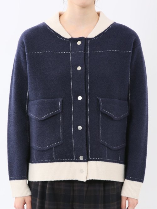 ウォッシャブル ステッチ風 ニットブルゾン