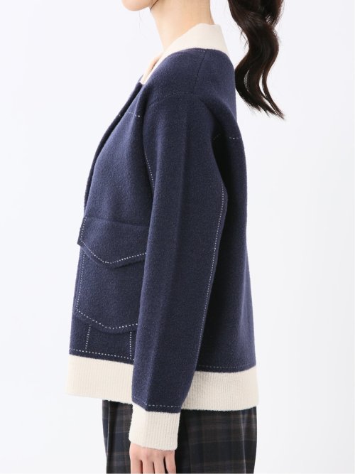 ウォッシャブル ステッチ風 ニットブルゾン