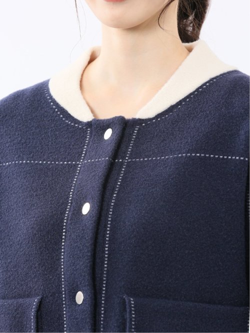 ウォッシャブル ステッチ風 ニットブルゾン