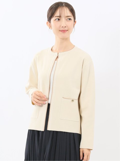 ハンドウォッシャブル 配色ニットジャケット