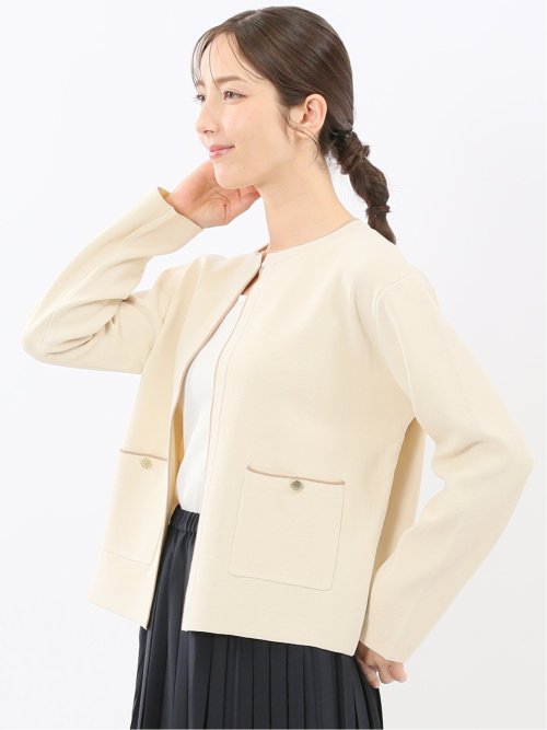 ハンドウォッシャブル 配色ニットジャケット