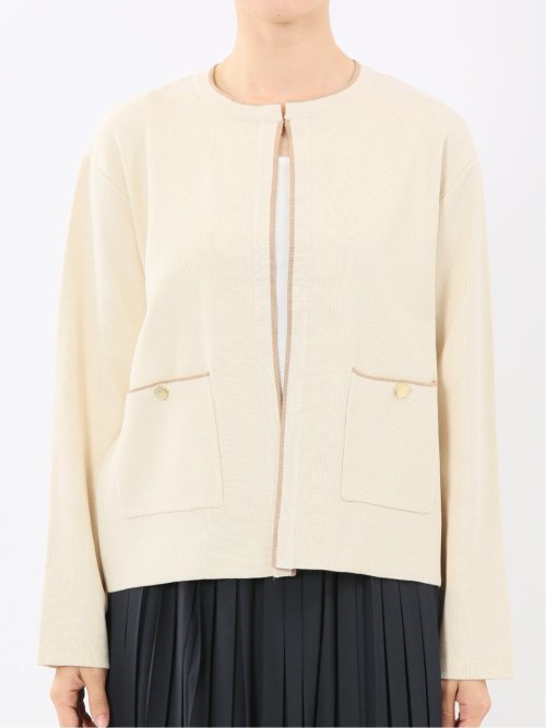 ハンドウォッシャブル 配色ニットジャケット