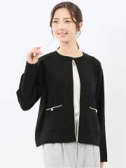 ハンドウォッシャブル 配色ニットジャケット