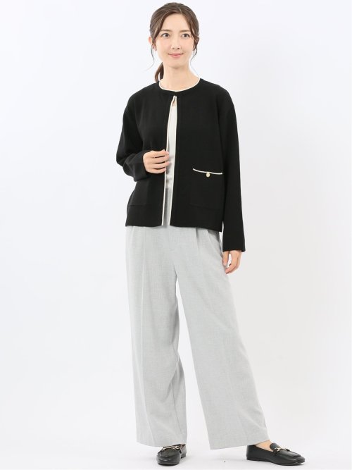 ハンドウォッシャブル 配色ニットジャケット