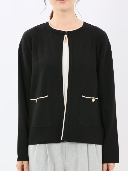 ハンドウォッシャブル 配色ニットジャケット