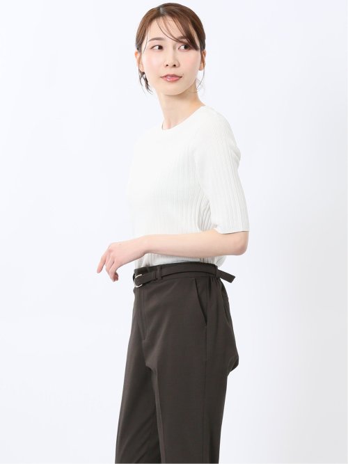 快適機能 リブ クルーネック 半袖ニット