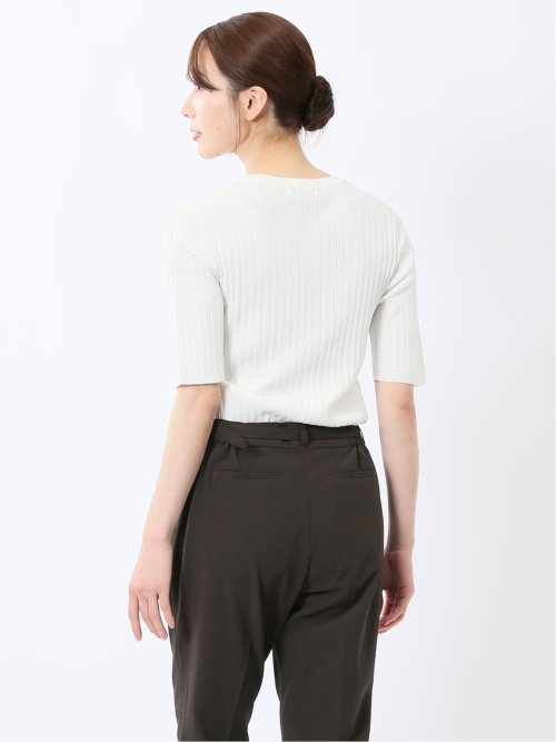 快適機能 リブ クルーネック 半袖ニット