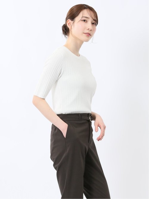 快適機能 リブ クルーネック 半袖ニット