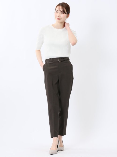 快適機能 リブ クルーネック 半袖ニット