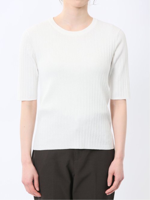 快適機能 リブ クルーネック 半袖ニット