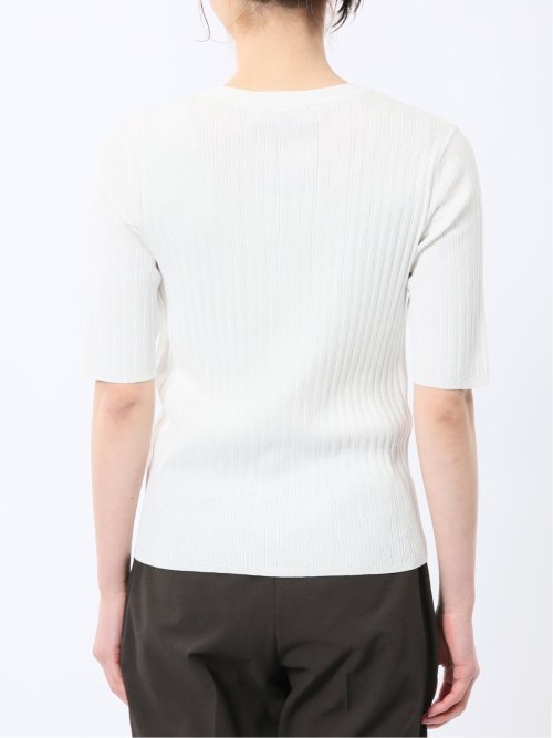 快適機能 リブ クルーネック 半袖ニット