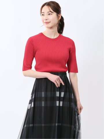 快適機能 リブ クルーネック 半袖ニット