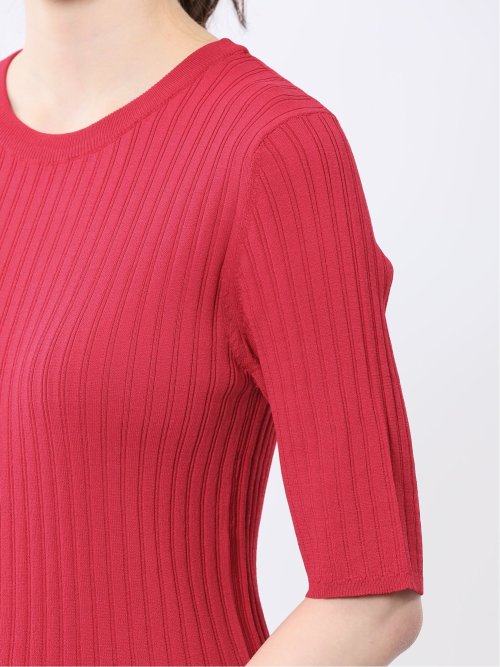 快適機能 リブ クルーネック 半袖ニット