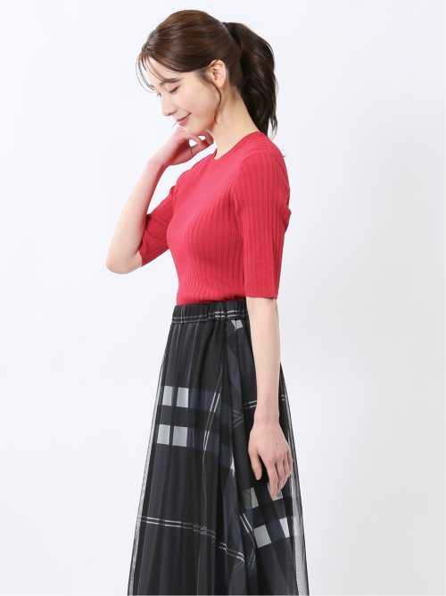 快適機能 リブ クルーネック 半袖ニット