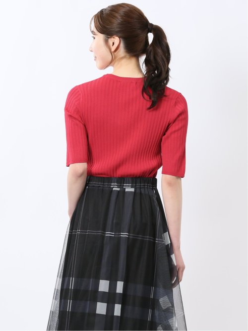 快適機能 リブ クルーネック 半袖ニット