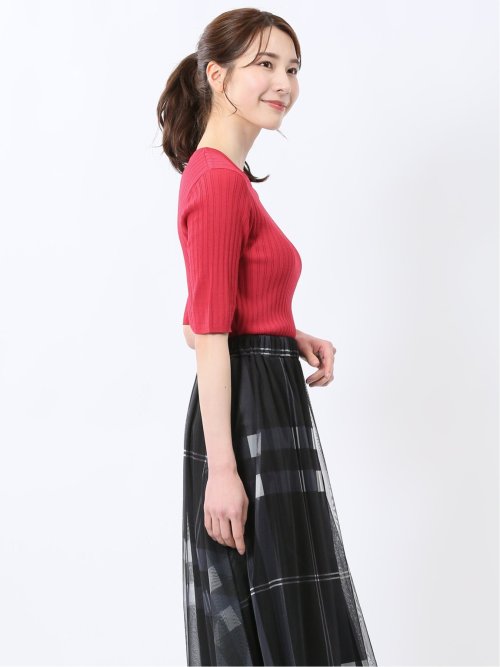 快適機能 リブ クルーネック 半袖ニット