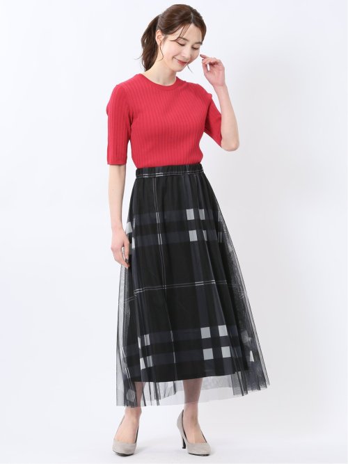 快適機能 リブ クルーネック 半袖ニット