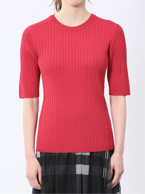 快適機能 リブ クルーネック 半袖ニット