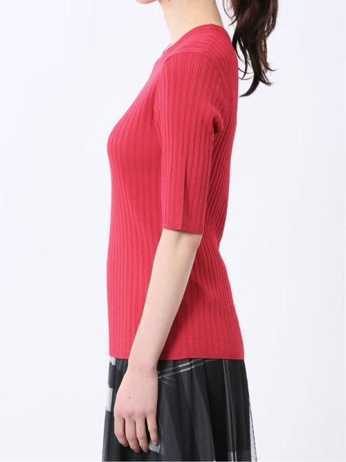 快適機能 リブ クルーネック 半袖ニット