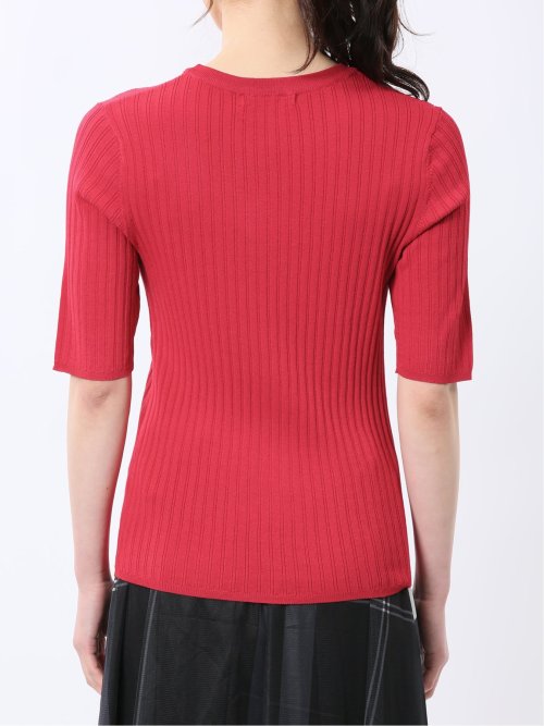 快適機能 リブ クルーネック 半袖ニット