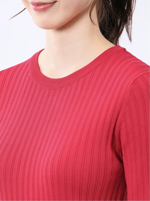 快適機能 リブ クルーネック 半袖ニット