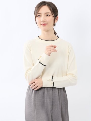 ハンドウォッシャブル 配色カフス クルーニットプルオーバー