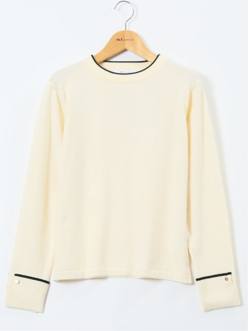 ハンドウォッシャブル 配色カフス クルーニットプルオーバー