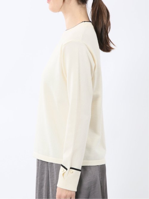 ハンドウォッシャブル 配色カフス クルーニットプルオーバー