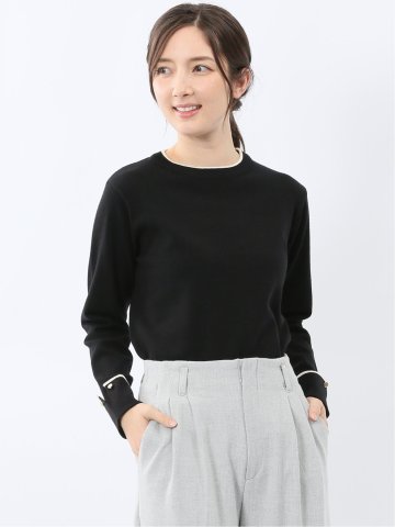 ハンドウォッシャブル 配色カフス クルーニットプルオーバー