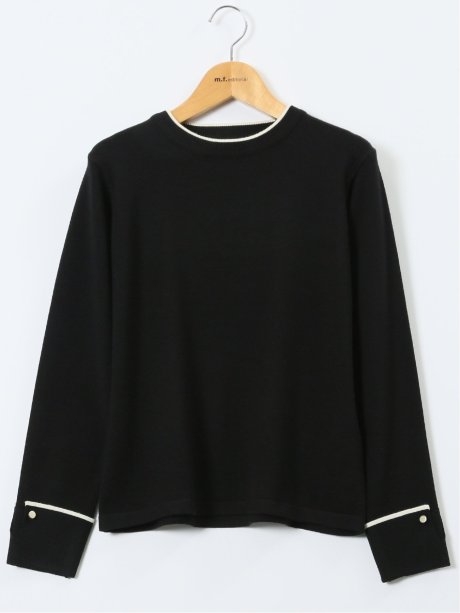 ハンドウォッシャブル 配色カフス クルーニットプルオーバー