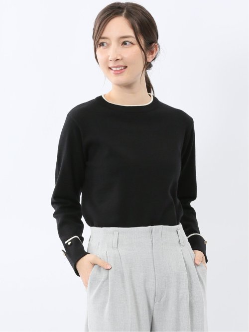 ハンドウォッシャブル 配色カフス クルーニットプルオーバー