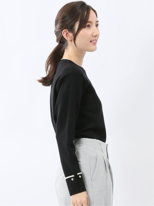 ハンドウォッシャブル 配色カフス クルーニットプルオーバー