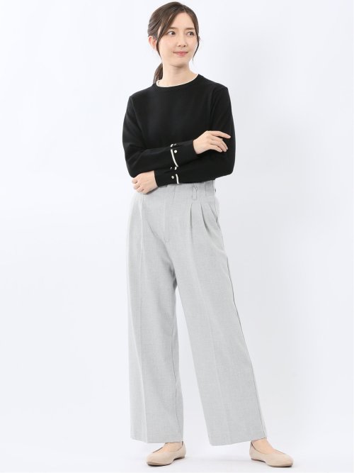 ハンドウォッシャブル 配色カフス クルーニットプルオーバー