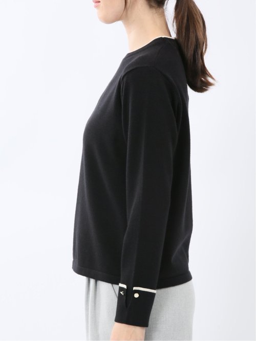 ハンドウォッシャブル 配色カフス クルーニットプルオーバー