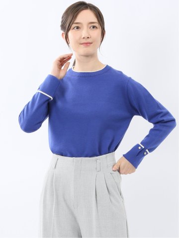 ハンドウォッシャブル 配色カフス クルーニットプルオーバー