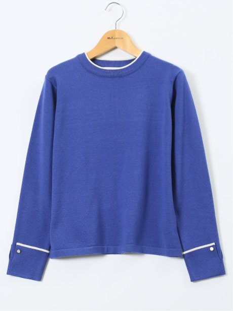 ハンドウォッシャブル 配色カフス クルーニットプルオーバー