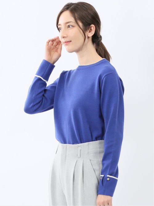 ハンドウォッシャブル 配色カフス クルーニットプルオーバー