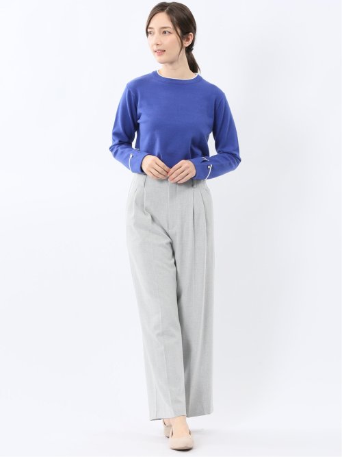 ハンドウォッシャブル 配色カフス クルーニットプルオーバー