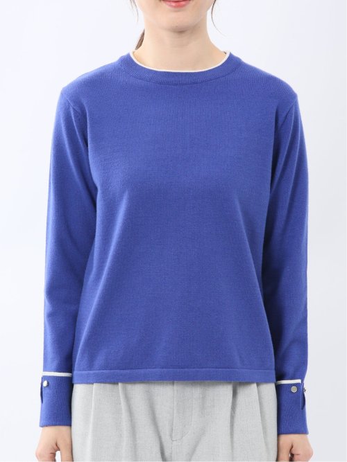 ハンドウォッシャブル 配色カフス クルーニットプルオーバー